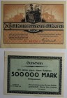 Banknoten, Deutschland / Germany, Lots und Sammlungen. Notgeld Braunkohlewerke Borna (Sachsen), Inflation. 500 000 Mark, 20 Millionen Mark. Keller 538...