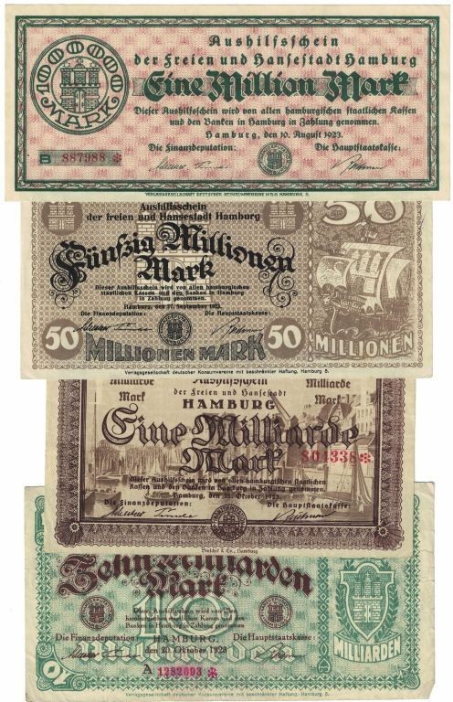 Banknoten, Deutschland / Germany, Lots und Sammlungen. Notgeld, Hamburg. 1 Milli...