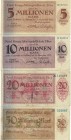 Banknoten, Deutschland / Germany, Lots und Sammlungen. Notgeld, Essen (Westfalen), Friedrich Krupp Aktiengesellschaft. 5, 10, 20 Millionen Mark 14.8.1...