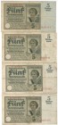 Banknoten, Deutschland / Germany, Lots und Sammlungen. Deutsche Rentenbark (1923-1937). 3 x 5 Rentenmark 2.1.1926. Ro: 164a, 5 Rentenmark 2.1.1926. Ro...
