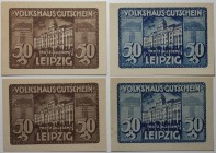 Banknoten, Deutschland / Germany, Lots und Sammlungen. Notgeld Leipzig, Sachsen. 4 x 50 Pfennig 30.06.1922. G/M 786.1, 2. Lot von 4 Banknoten. I-II
