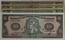 Banknoten, Ecuador, Lots und Sammlungen. 10 Sucres, 3 x 100 Sucres 1980-88. Lot von 4 Stück. I, IV