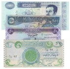 Banknoten, Irak / Iraq, Lots und Sammlungen. 1 Dinar 1992. P.79, 50 Dinars 2003. P.90, 100 Dinars 2002. P.87, 250 Dinars 2013. P.97b, Lot von 4 Bankno...
