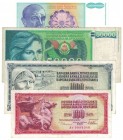 Banknoten, Jugoslawien / Yugoslavia, Lots und Sammlungen. 100 Dinara 1978. P.90. II, 1000 Dinara 1978. P.92a. II, 50 000 Dinara 1988. P.96. II, 500 00...