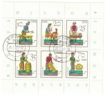 Briefmarken / Postmarken, Deutschland / Germany. Kleinbogen. Sechs DDR Briefmarken mit verschiedenem Spielzeug (10 Pfennig-70 Pfennig) 1982. L.2758-27...