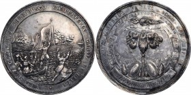 Military Medals

"1846-1847" (1850) Palmetto Regiment Medal. Silver. About Uncirculated, Cleaned.

48.5 mm. 41.74 grams. Ribbon at lower reverse i...