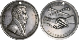 Indian Peace Medals

Very Rare Third-Size Jackson in Silver

1829 Andrew Jackson Indian Peace Medal. Third Size. Julian IP-16, Prucha-43. Silver. ...