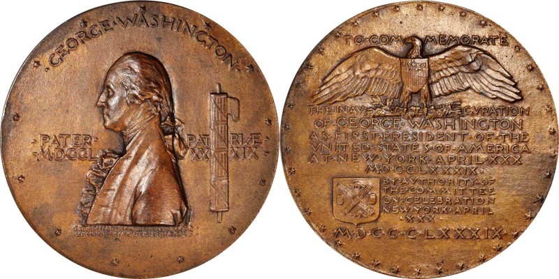 Washingtoniana

1889 Inaugural Centennial Medal. By Augustus Saint-Gaudens and...