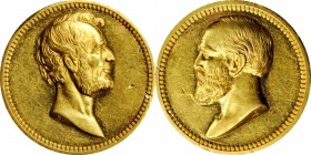 Lincolniana

Undated (ca. 1882) Lincoln and Garfield Medalet. By William Barber. Julian PR-40, Cunningham 22-520X, King-524. Gold. Extremely Fine, R...