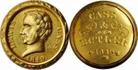 Political Medals and Related

1848 Lewis Cass Shell Medalet. DeWitt-LC 1848-7, var. Gilt Brass Shells. Choice Mint State.

23.9 mm. A superb piece...