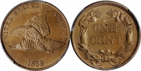 Flying Eagle Cent

1858 Flying Eagle Cent. Large Letters, Low Leaves (Style of 1858), Type III. MS-63 (PCGS). CAC.

Warm golden-copper patina blan...