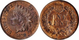 Indian Cent

1872 Indian Cent. Bold N. MS-63 RB (PCGS).

Tan-rose patina is boldest in and around the central obverse, the peripheries on both sid...