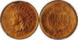 Indian Cent

1875 Indian Cent. MS-65 RD (PCGS).

Billowy mint luster mingles with rich deep orange color on both sides of this sharply struck, exp...