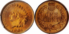 Indian Cent

1904 Indian Cent. MS-66+ RD (PCGS).

Rich medium rose color with delightful reddish-orange overtones to much of the obverse. Both sid...