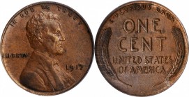 Lincoln Cent

1917 Lincoln Cent. FS-101. Doubled Die Obverse. AU-55 (PCGS).

Handsome deep golden-brown patina displays a few intermingled blushes...