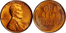 Lincoln Cent

1946-D Lincoln Cent. Repunched Mintmark. MS-67+ RD (PCGS). CAC.

Vibrant copper-orange with lighter silvery-pink at the upper obvers...