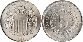 Shield Nickel

1866 Shield Nickel. Rays. MS-66 (PCGS).

A delightful upper end Gem with intense satin luster to brilliant surfaces. Both sides are...