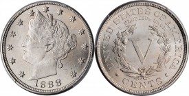 Liberty Head Nickel

1888 Liberty Head Nickel. MS-65 (PCGS). CAC.

Endearing antique silver-gray surfaces are better struck and far smoother than ...