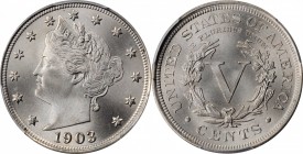 Liberty Head Nickel

1903 Liberty Head Nickel. MS-67 (PCGS).

Serene satin to softly frosted surfaces are free of both toning and grade-limiting b...