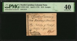 Colonial Notes

NC-154f. North Carolina. April 2, 1776. $1/8. Sculpin. PMG Extremely Fine 40.

No.5114. Signed by Hill and Alston. There were eigh...