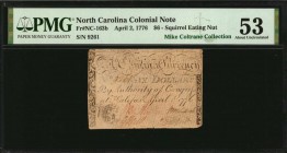 Colonial Notes

NC-163b. North Carolina. April 2, 1776. $6. PMG About Uncirculated 53.

No. 9261. Four signatures. Vignette at left of a Squirrel ...