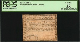 Colonial Notes

NH-180. New Hampshire. April 29, 1780. $2. PCGS Currency Very Fine 25 Apparent. Small Edge Split at Left near Top; Small Edge Notch ...