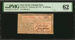Colonial Notes

NJ-173. New Jersey. February 20, 1776. 30 Shillings. PMG Uncirculated 62.

No.2964. Three signatures. Deep embossing is observed o...