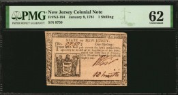 Colonial Notes

NJ-194. New Jersey. January 9, 1781. 1 Shilling. PMG Uncirculated 62.

No.8750. Two signatures. A fully uncirculated 1 Shilling no...