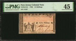 Colonial Notes

NJ-214. New Jersey. 1786. 12 Shillings. PMG Choice Extremely Fine 45.

No.14197. Signed by Ewing and Van Cleve. Darkly printed ink...