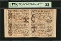 Colonial Notes

Uncut Sheet of (4) SC-145-149. South Carolina. April 10, 1778. 2 Shilling, 6 Pence-3 Shilling, 9 Pence-5 Shilling-10 Shilling. PMG A...