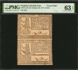 Colonial Notes

Uncut Pair of VA-125-124. Virginia. October 20, 1777. $1-$2/3. PMG Choice Uncirculated 63 EPQ.

Nos.2445. Each signed by Wood. A d...