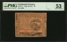 Continental Currency

CC-4. Continental Currency. May 10, 1775. $4. PMG About Uncirculated 53.

No. 10780. Signed by Craig and Bayard. Emblem of a...