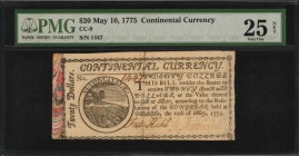 Continental Currency

CC-9. Continental Currency. May 10, 1775. $20. PMG Very Fine 25 Net. Center Split Repaired.

No. 1447. Signed by Kuhl and Mo...