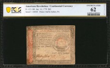 Continental Currency

CC-100. Continental Currency. January 14, 1779. $65. PCGS Banknote Uncirculated 62 Details. Small Stain.

No. 100504. Boldly...