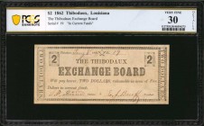 Louisiana

Thibodaux, Louisiana. The Thibodaux Exchange Board. 1862 $2. PCGS Banknote Very Fine 30 Details. Foreign Material, Mounting Remnants.

...