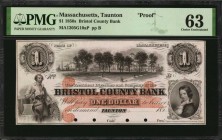 Massachusetts

Taunton, Massachusetts. Bristol County Bank. 1850s. $1. PMG Choice Uncirculated 63. Proof.

(MA-1205 G10a) Toppan, Carpenter, Casil...