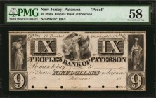 New Jersey

Paterson, New Jersey. Peoples' Bank of Paterson. 1830s $9. PMG Choice About Uncirculated 58. Proof.

(NJ-438 G46) as Wait 1918. 18__ B...