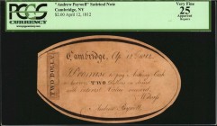 New York

Cambridge, New York. "Andrew Paywell" Satirical Note. April 12, 1812. $2. PCGS Currency Very Fine 25 Apparent. Repairs.

Harris Unlisted...