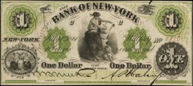 New York

New York, New York. Bank of New York. 1861. $1. Extremely Fine.

Plate C. Fully issued note. Imprint of the American Bank Note Company. ...