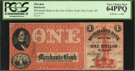 New York

New York, New York. Merchants Bank in the City of New York. November 1, 1862. $1. PCGS Currency Very Choice New 64 PPQ.

(NY-1745 G130a)...