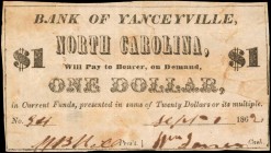 North Carolina

Yanceyville, North Carolina. Bank of Yanceyville. 1862 $1. Very Fine.

(NC-105 G22). No imprint. Printed on white rag paper. Types...