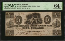 Ohio

Choice Uncirculated Kirtland Five

Kirtland, Ohio. Kirtland Safety Society Bank. 1837. $5. PMG Choice Uncirculated 64 EPQ.

(OH-245 G8, Ru...