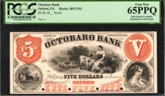 Pennsylvania

Oxford, Pennsylvania. Octoraro Bank. 18xx. $5. PCGS Currency Gem New 65 PPQ.

(PA-385 G6a) Danforth, Perkins & Co. Philad. & New Yor...