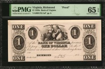 Virginia

Richmond, Virginia. Bank of Virginia. 1830s. $1. PMG Gem Uncirculated 65 EPQ. Proof.

(VA-200 Unlisted) Similar to 1A. Underwood, Bald, ...