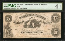 Confederate Currency

T-11. Confederate Currency. 1861 $5. PMG Good 4 Net. Backed, Repaired.

No. 39614, plate Bb. Just 73,355 examples of this Ho...