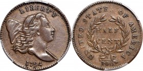 Liberty Cap Half Cent

Newly Discovered 1794 Cohen-2b Rarity

The Second Finest Known

1794 Liberty Cap Half Cent. C-2b. Rarity-5+. Normal Head....