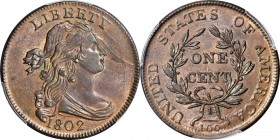 Draped Bust Cent

The Finest Known 1802 Sheldon-239

Ex Proskey-Hines-Sheldon-Naftzger-Reynolds

1802 Draped Bust Cent. S-239. Rarity-3. MS-64 R...