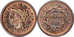 Braided Hair Cent

Gem Proof 1849 Cent

Newcomb-18 The Finest Certified Example

1849 Braided Hair Cent. N-18. Rarity-6. Proof-65+ RB (PCGS). CA...