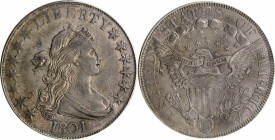 Draped Bust Half Dollar

1801 Draped Bust Half Dollar. O-101, T-2. Rarity-3. VF-35 (PCGS). OGH.

Deeply toned in steel-blue and olive patina with ...
