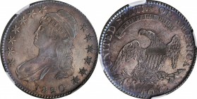 Capped Bust Half Dollar

1820 Capped Bust Half Dollar. O-103. Rarity-1. Curl Base 2, Small Date. MS-62+ (NGC).

Deep lilac centers give way to iri...